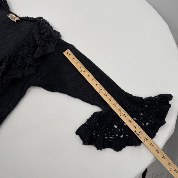 Von Saken Vintage Womens Cardigan Size L Crochet Ruffle Y2K Boho Artsy Folk - Picture 10 of 10